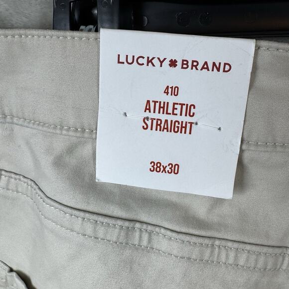 Lucky Brand NEW Mens Pants 410 Athletic Straight 38X30 Beige Stretch Zipper Logo - Picture 6 of 15
